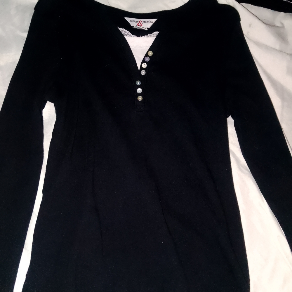 Black Long Sleeve Top Vintage With Lacy Cover